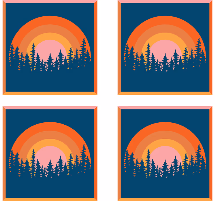 Glasunderlägg modernt lager av solnedgångsskog - Tenstickers