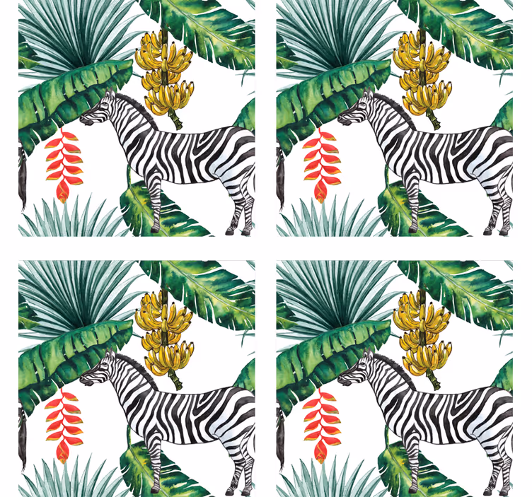 Glasunderlägg nördar zebra och tropisk lövverk - Tenstickers