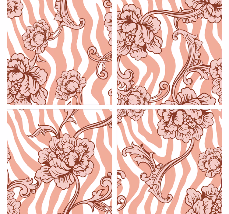 Zebra tryck och prydnadsblommor korall retro underlägg - Tenstickers