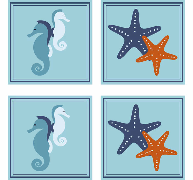 Glasunderlägg vintage sjöhäst och sjöstjärna mönster - Tenstickers