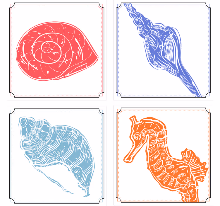 Glasunderlägg nördar sjöhästar och snäckor - Tenstickers
