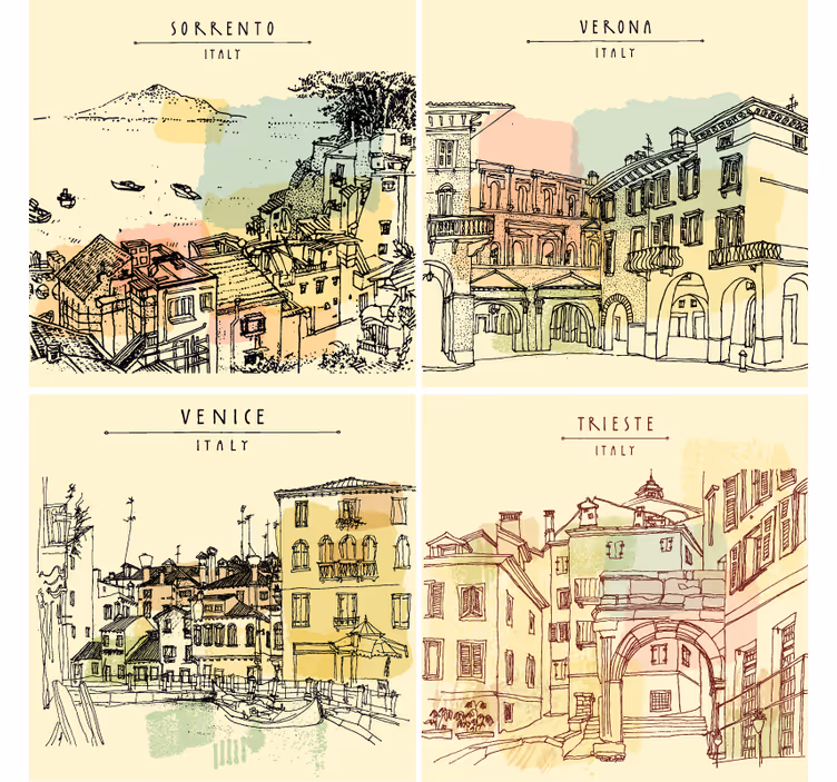 Glasunderlägg fraser italienska stadslandskap - Tenstickers