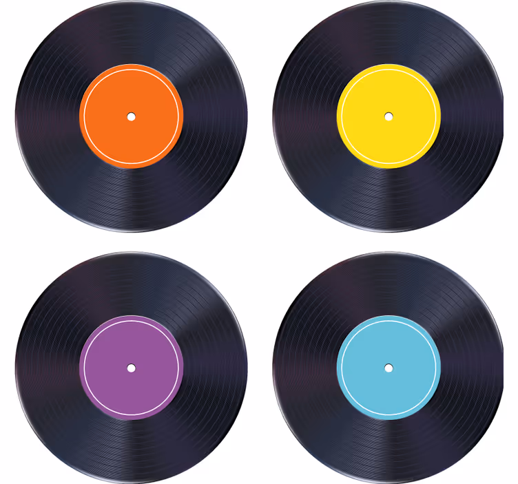 Glasunderlägg vintage färgglada vinylskivor - Tenstickers