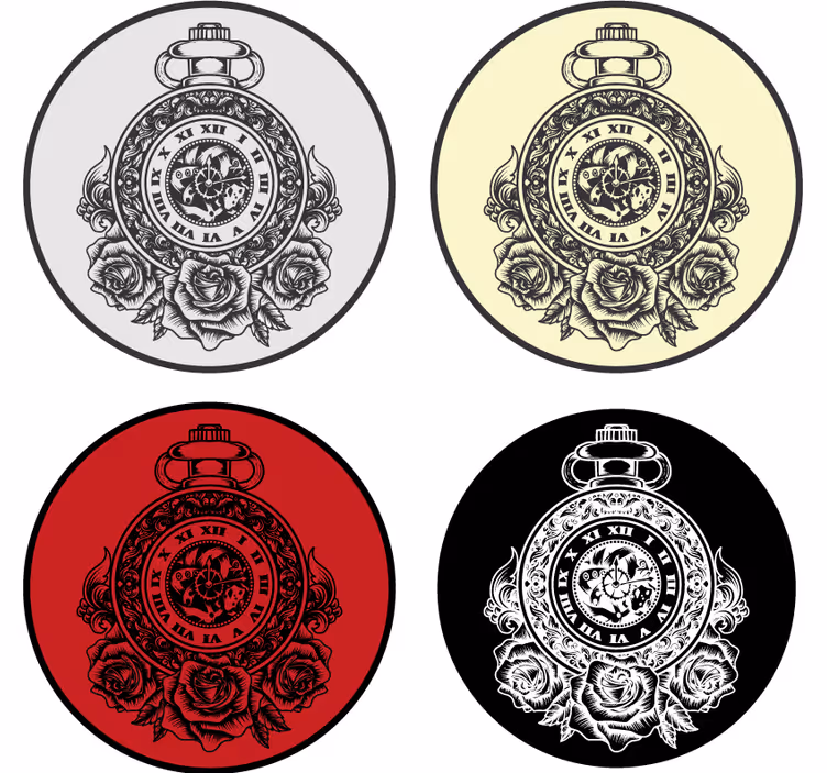 Glasunderlägg vintage fickur rosor - Tenstickers
