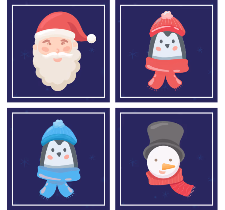 Julunderlägg tomte och snögubbar ansikten - Tenstickers