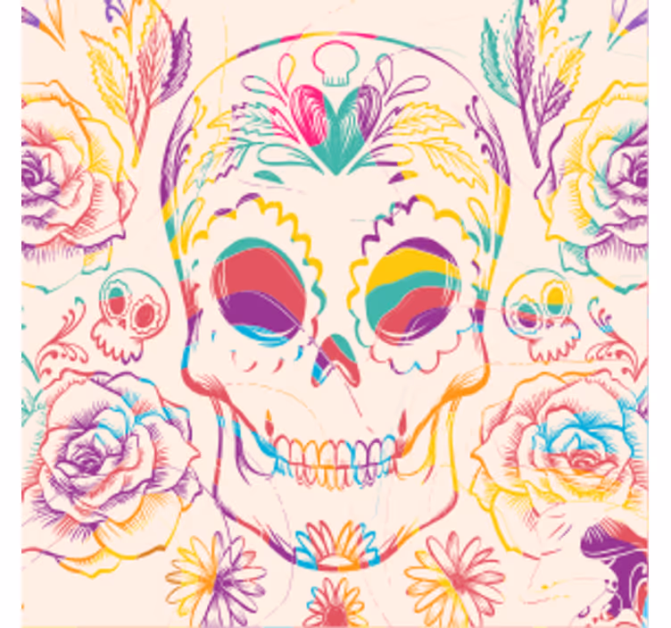 Glasunderlägg halloween färgglad skalle blommor - Tenstickers