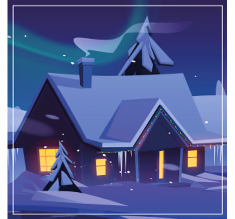 Julunderlägg snöig stuga med ljus - Tenstickers