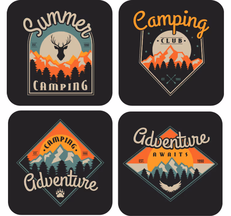 Glasunderlägg vintage campingäventyr grafik - Tenstickers