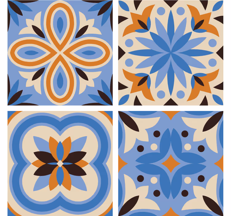 Blå och orange kakel samling glasunderlägg - Tenstickers