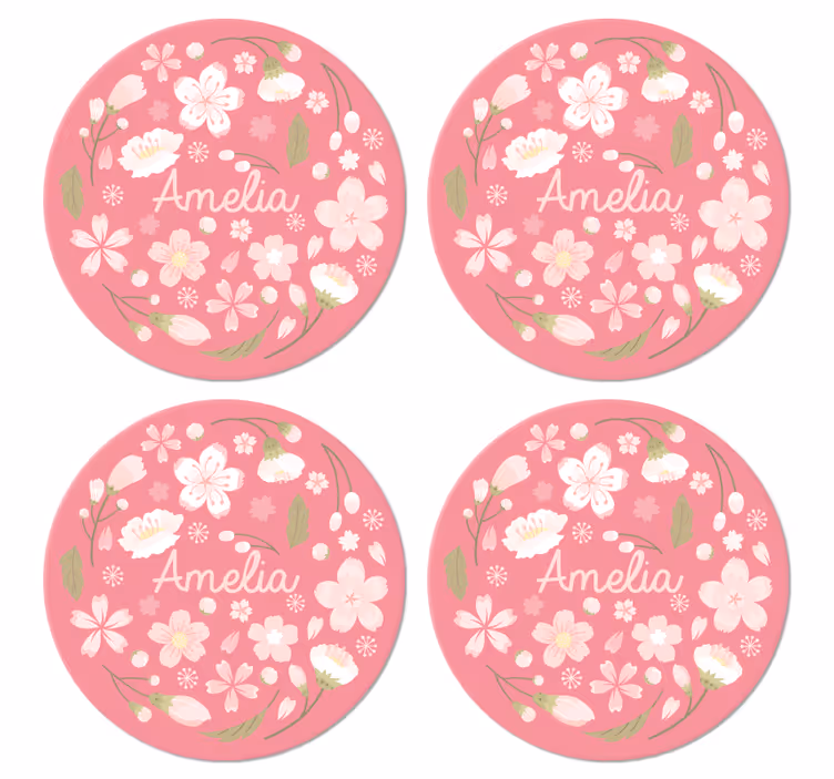 Körsbärsblommor med namn anpassade glasunderlägg - Tenstickers