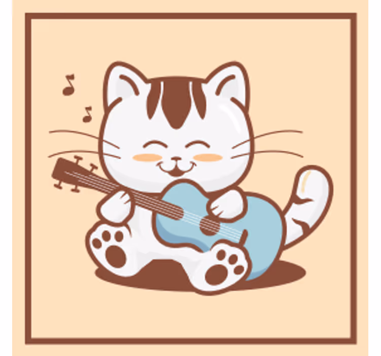 Glasunderlägg nördar lekfull katt spelar gitarr - Tenstickers