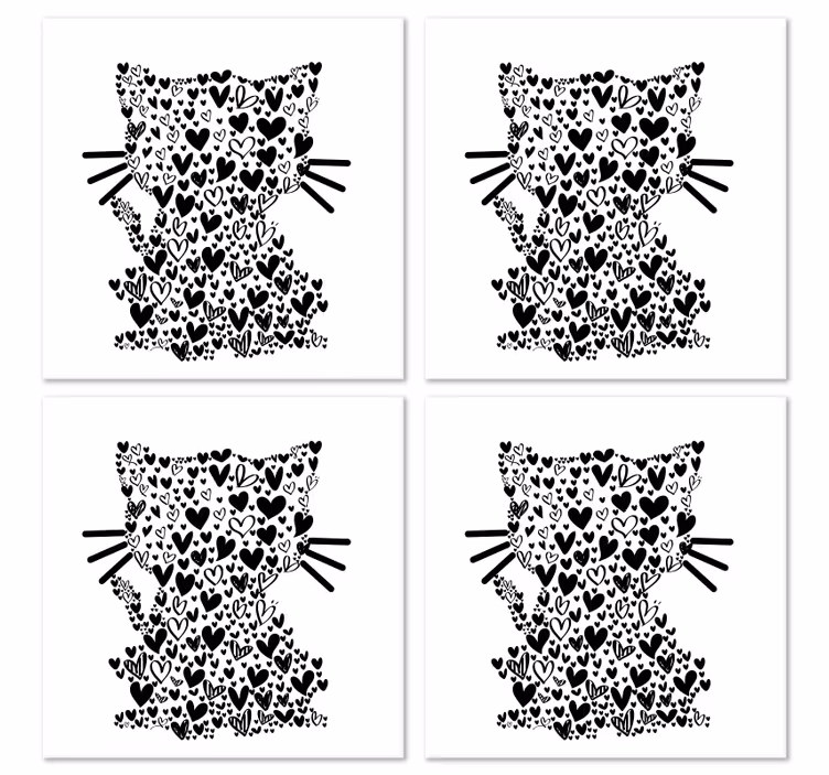 Katt hjärtan modern glasunderlägg - Tenstickers