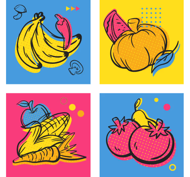 Livliga frukter och grönsaker modern glasunderlägg - Tenstickers