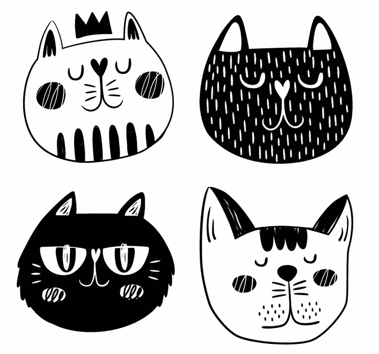 Katter svart och vitt mer glasunderlägg - Tenstickers