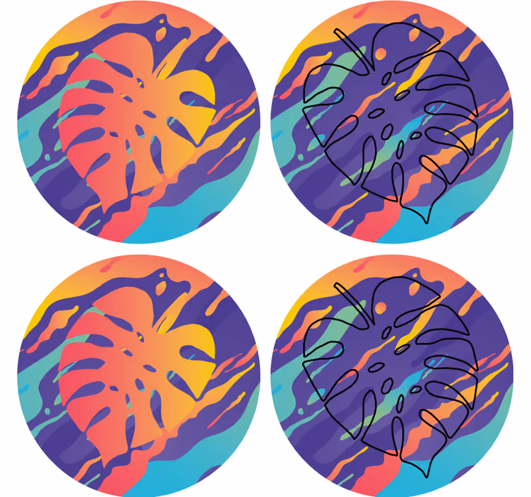 Glasunderlägg färgglada bladmotiv - Tenstickers