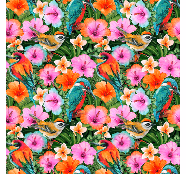 Glasunderlägg modernt tropiska fåglar blommor - Tenstickers