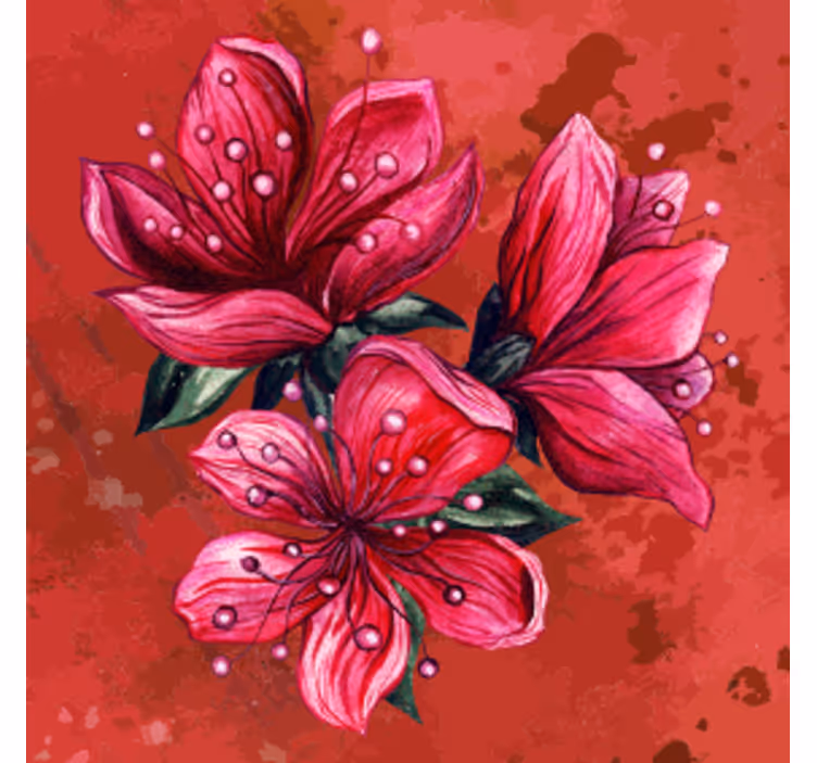 Röda ritade blommor modern vinyl dryck glasunderlägg - Tenstickers