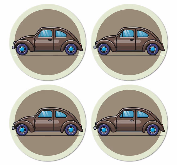 Skalbagge tecknad bil vintage glasunderlägg - Tenstickers