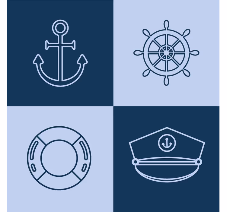 Glasunderlägg modernt ankar och nautiska ikoner - Tenstickers