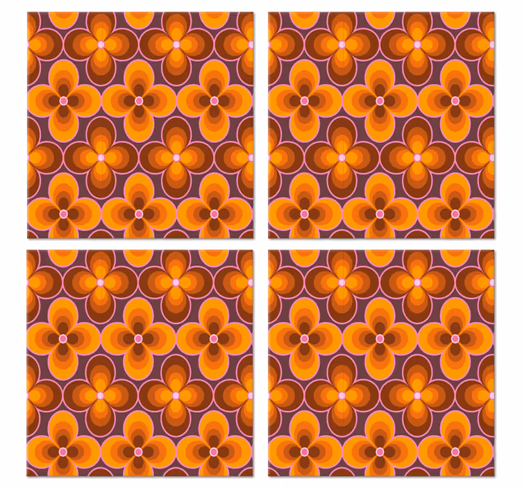 Blomma retro groovy mönster vintage glasunderlägg - Tenstickers