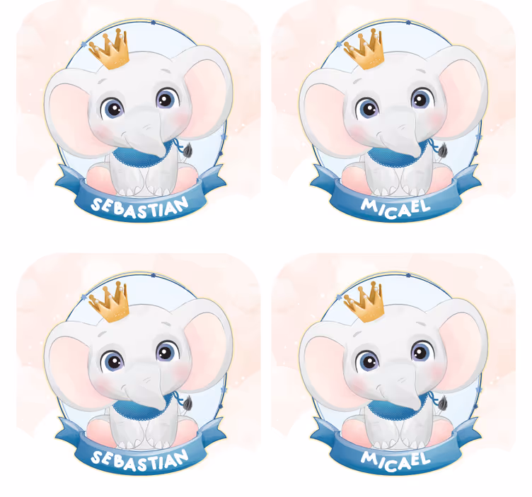 Anpassningsbar glasunderlägg elefantkaraktärporträtt - Tenstickers
