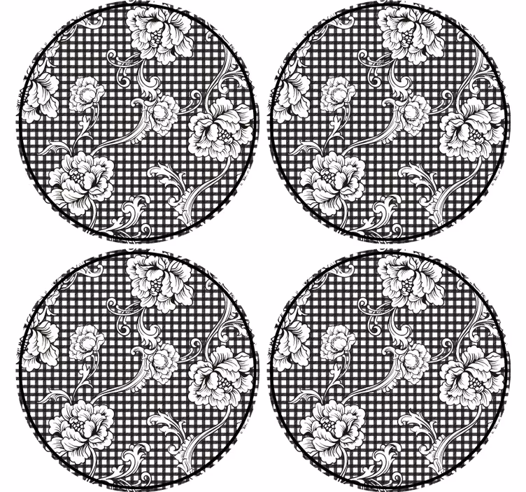 Glasunderlägg blommig rutigt mönster - Tenstickers