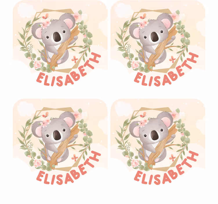 Söta djur koala med namn fler glasunderlägg - Tenstickers