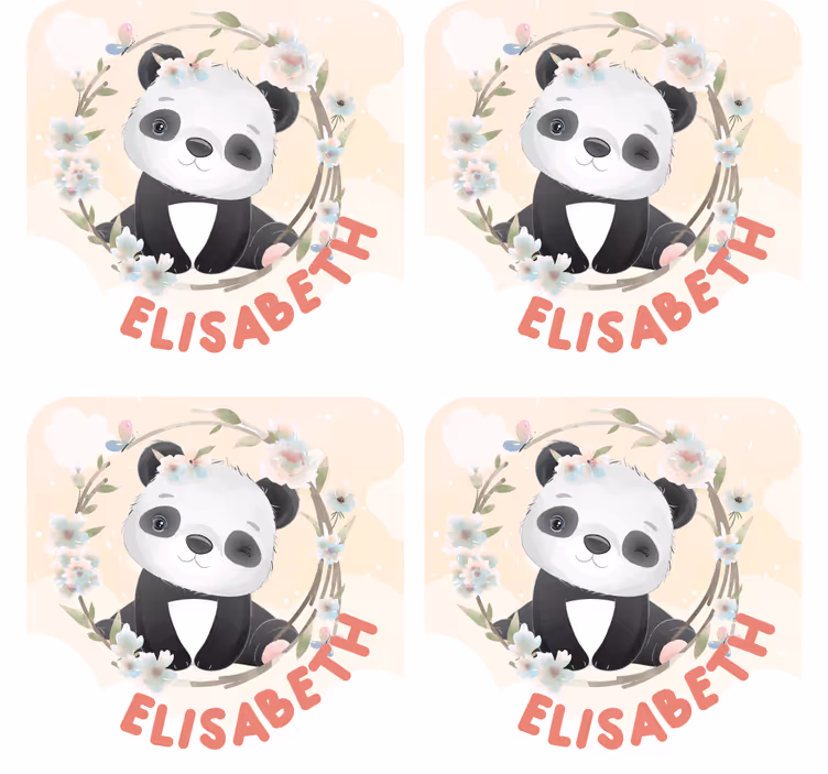 Anpassningsbar glasunderlägg panda med blommotiv - Tenstickers