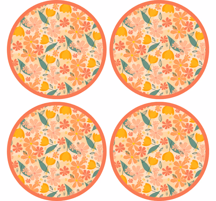 Glasunderlägg rund yta med blommönster - Tenstickers