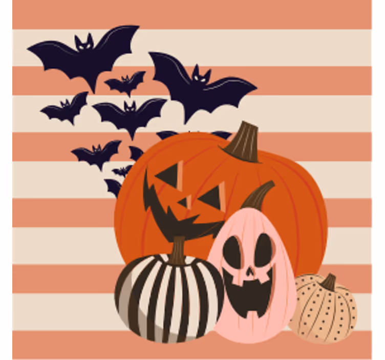 Glasunderlägg halloween pumpatrio med fladdermöss - Tenstickers