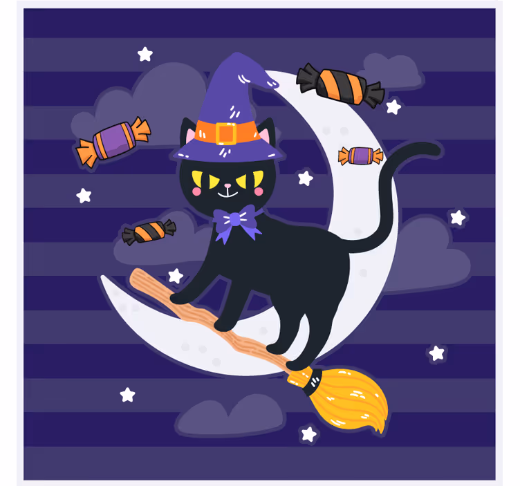 Glasunderlägg halloween katt på kvast - Tenstickers