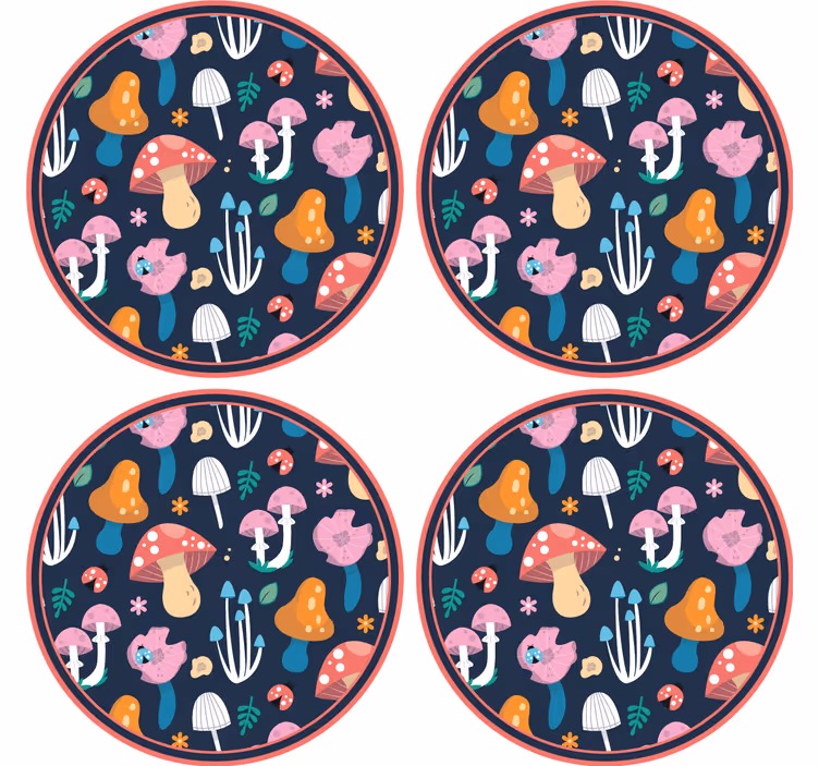 Glasunderlägg nördar färgglad svampdesign - Tenstickers