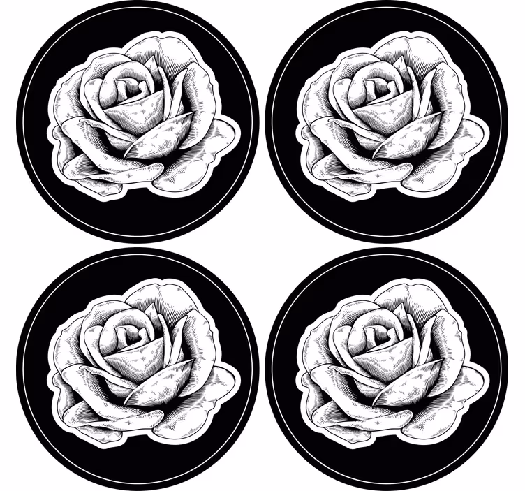 Glasunderlägg intrikata svarta rosor - Tenstickers
