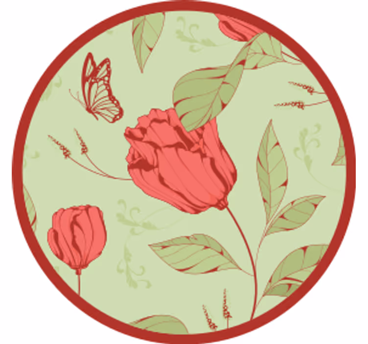 Glasunderlägg modernt blommönster med fjäril - Tenstickers