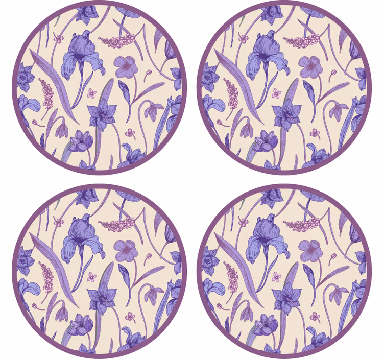 Glasunderlägg blommigt lila mönster - Tenstickers