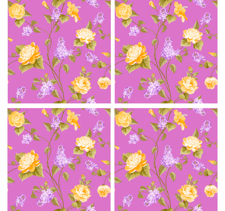 Glasunderlägg med blommönster och gula rosor - Tenstickers