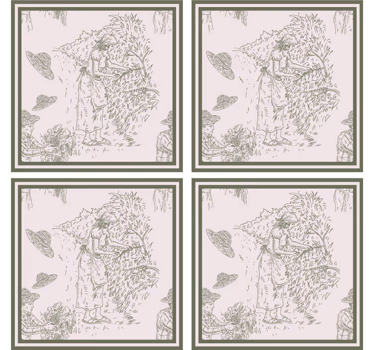 Fransk vintage mönster i grön glasunderlägg - Tenstickers