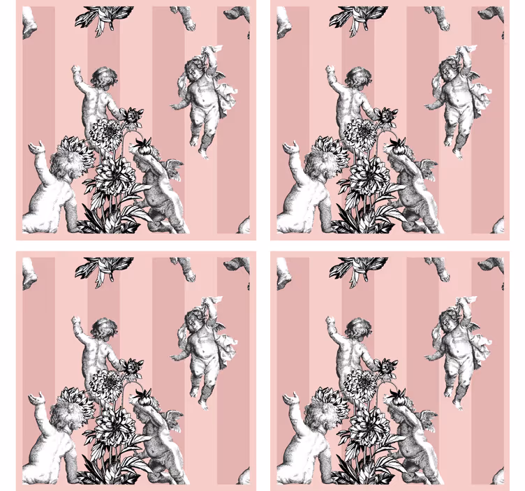 Keruber och blommotiv Glasunderlägg vintage - Tenstickers