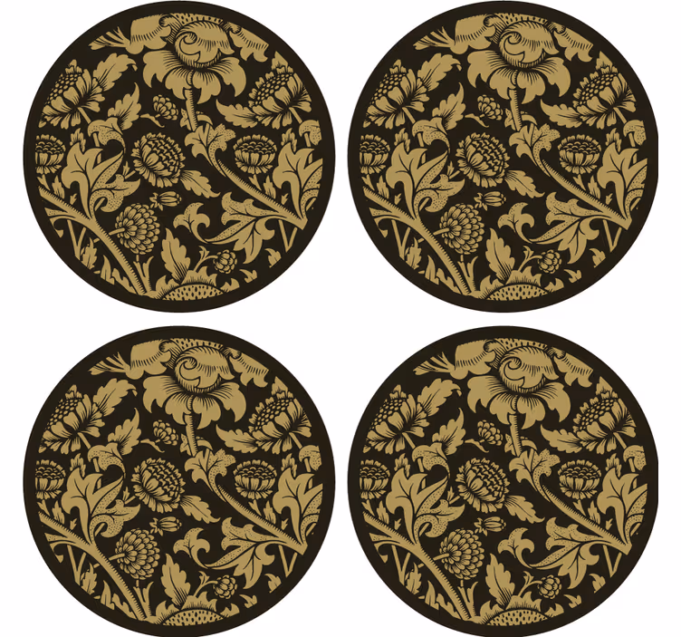 Glasunderlägg vintage med blommigt guldmönster - Tenstickers