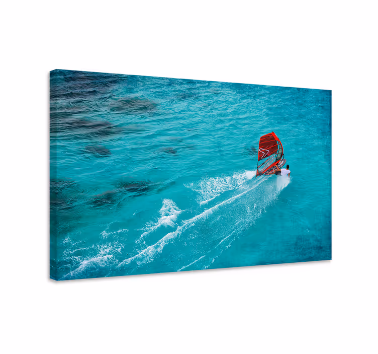 Blå canvas tavla windsurfare i vattnet - Tenstickers