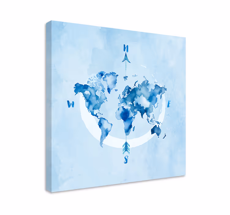 Blå canvas tavla akvarellblå planisfär - Tenstickers
