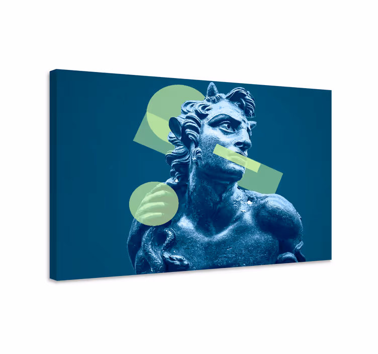 Blå canvas tavla med färgglada 3d former i vaporwave stil - Tenstickers