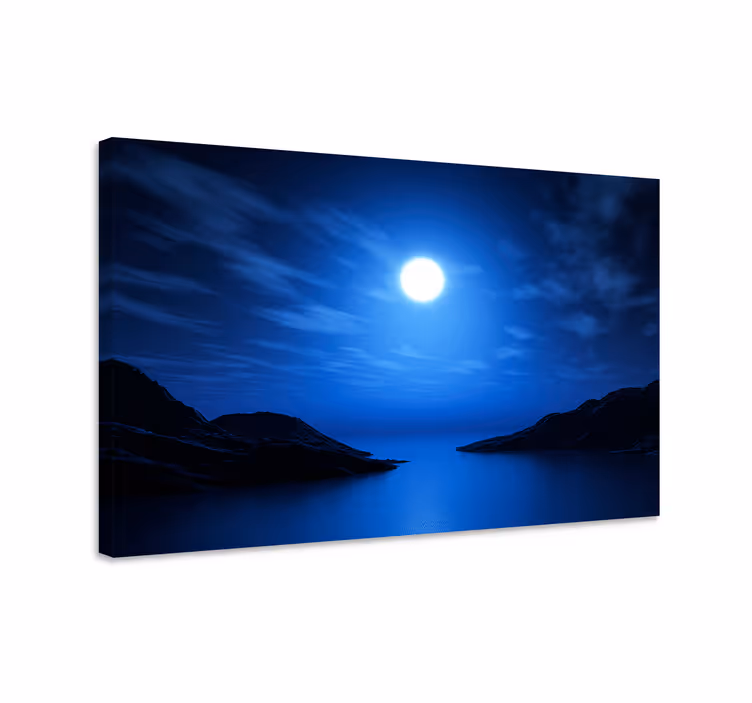 Blå canvas tavla lunar nattscen - Tenstickers