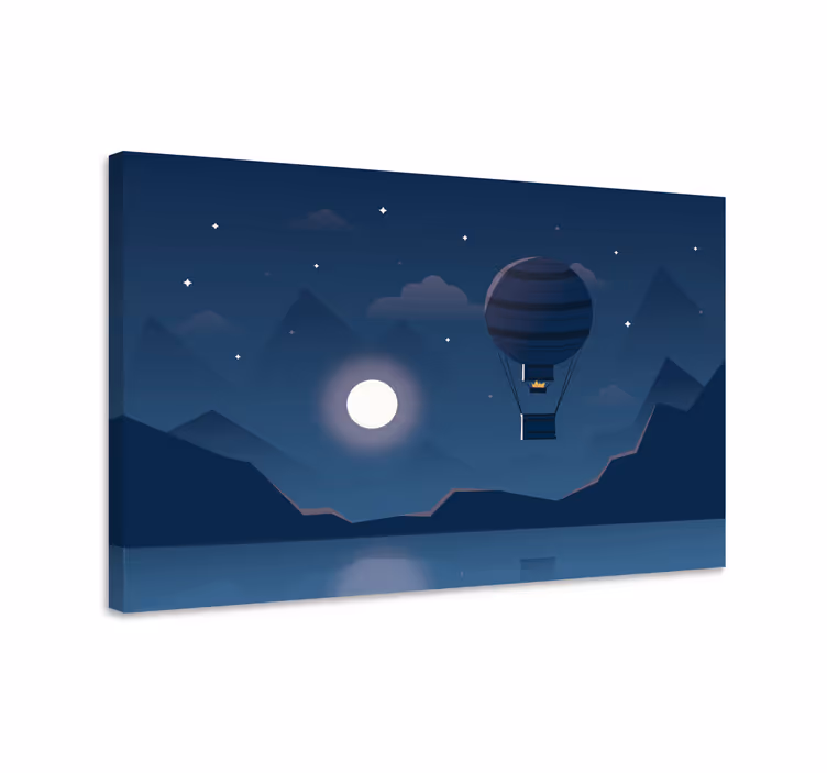 Blå canvas tavla nattens ballongäventyr - Tenstickers