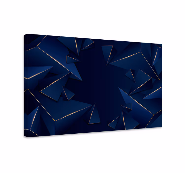 Blå canvas tavla med blå och guld geometrisk mönster - Tenstickers