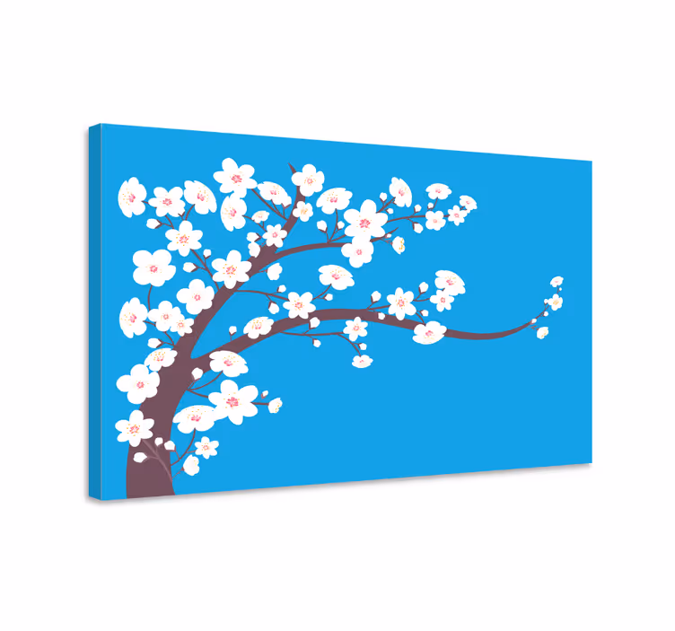 Blå canvas tavla vita blommor med blå bakgrund - Tenstickers