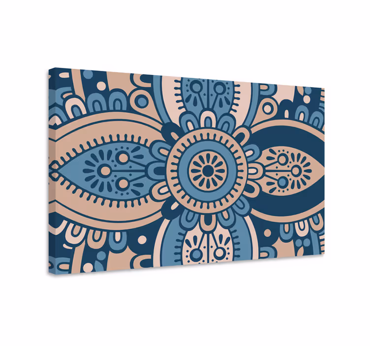 Blå canvas tavla blå blommig mandala - Tenstickers