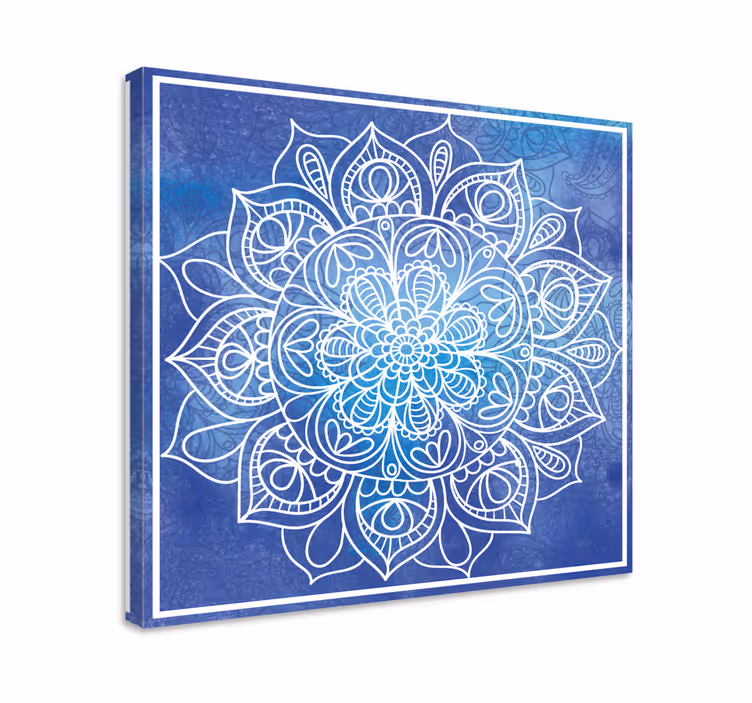 Blå canvas tavla handritad mandala - Tenstickers