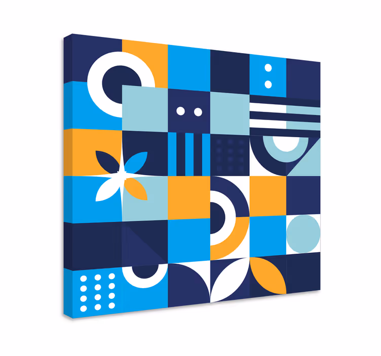 Blå canvas tavla med blå geometrisk design - Tenstickers
