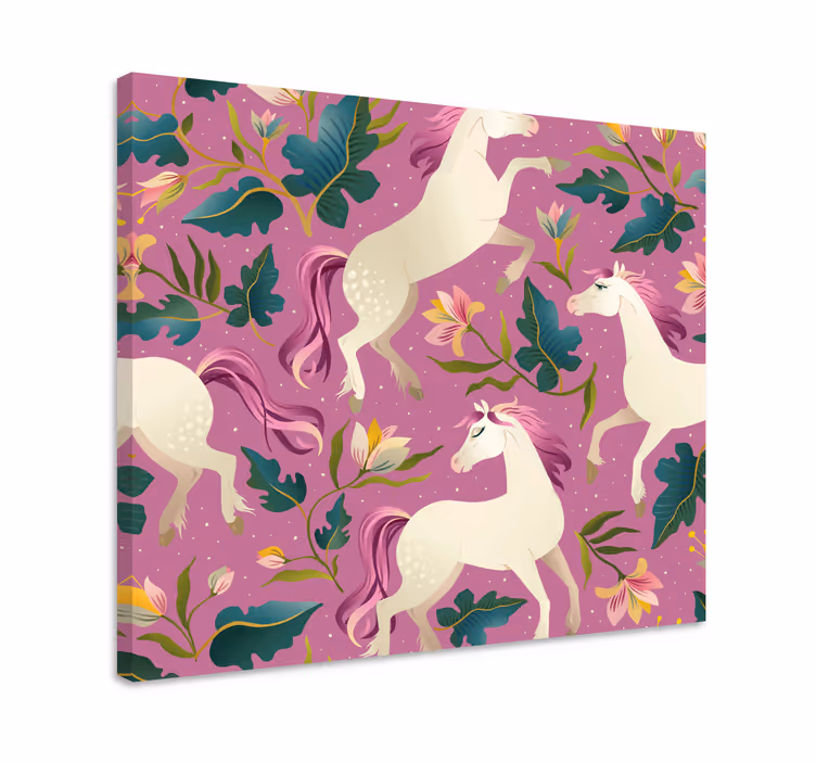Kanvas häst med rosa och blommig design - Tenstickers
